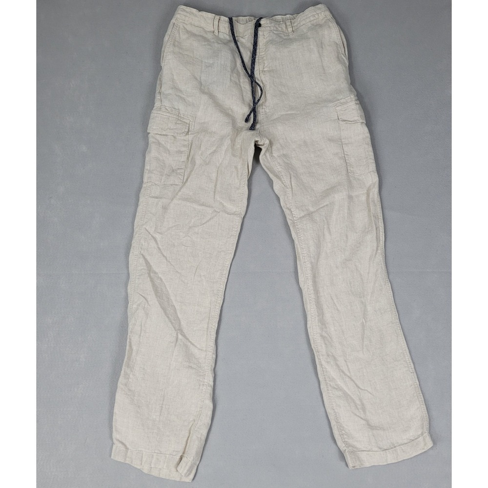 Caribbean Linen Cargo Pants Mens 38x36 Tan Beige Beach Casual Travel Comfort
